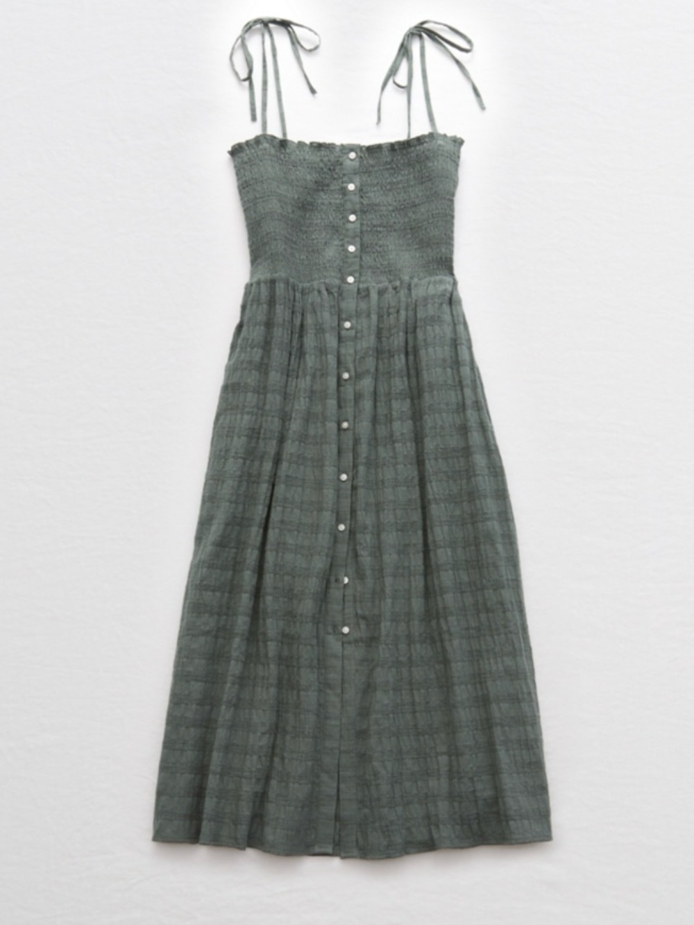Aerie Smocked Cotton Blend Midi Dress in Sage Green